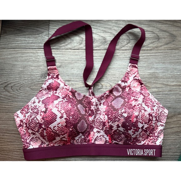 Victoria Sport Pink Burgundy Snake Print Sports Bra 34C Lightweight - Picture 1 of 3